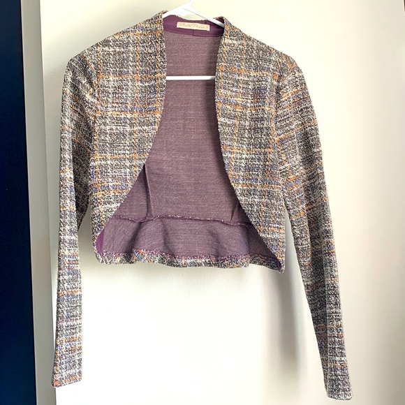 Jackets & Blazers - Belle Poque blazer/cardigan size small, orange blue black white silver thread.